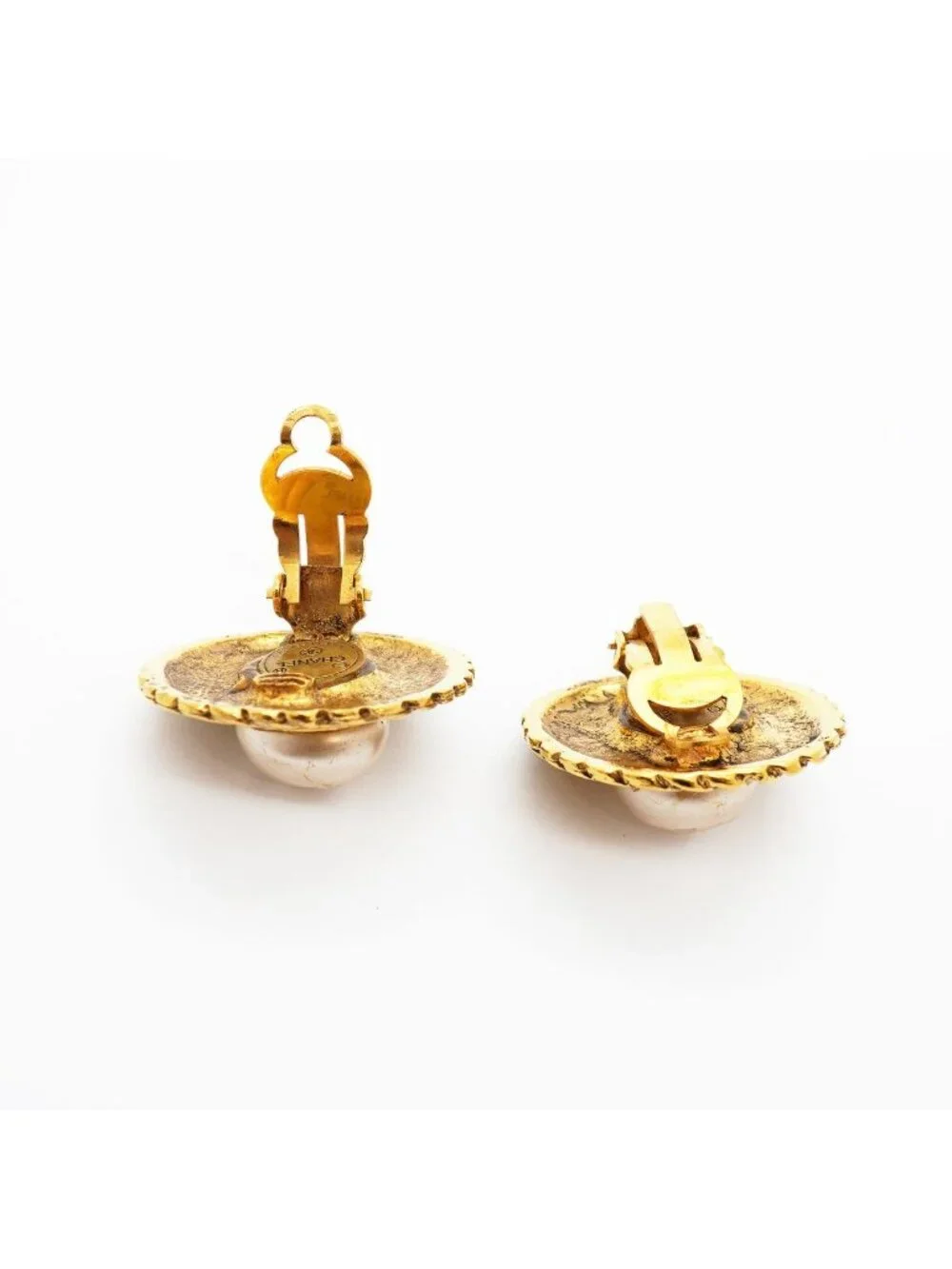 Chanel Earrings Vintage Round Circle Gold Plated Faux Pearl